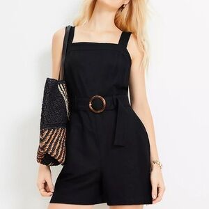 LOFT Belted Linen Blend Strappy Romper